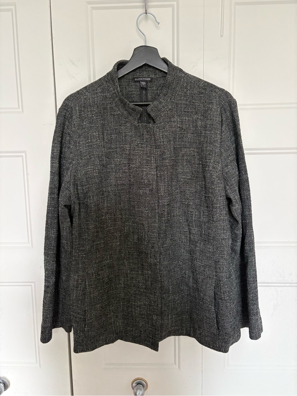 Eileen Fisher Charcoal Textured Stand-Collar Jacket